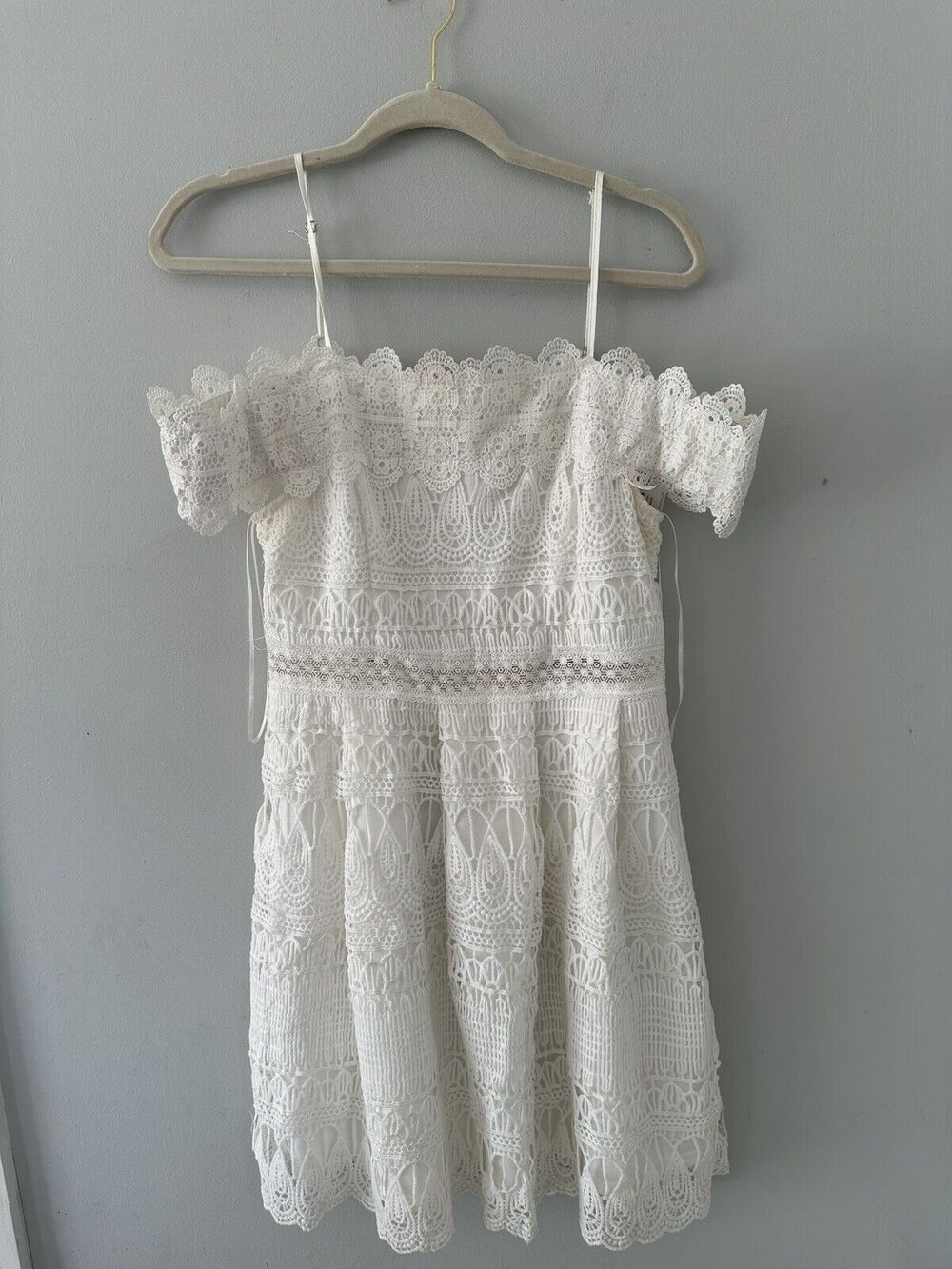Francesca’s Dress Womens M White Lace Off Shoulder A-line Mini Cottage core